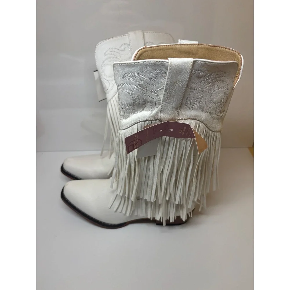 Roper Girls White Faux Leather Fringe Snip Toe Cowboy Boots size 2  1815663018